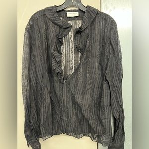 Saint Laurent Ruffled Silk and Lace Chemise